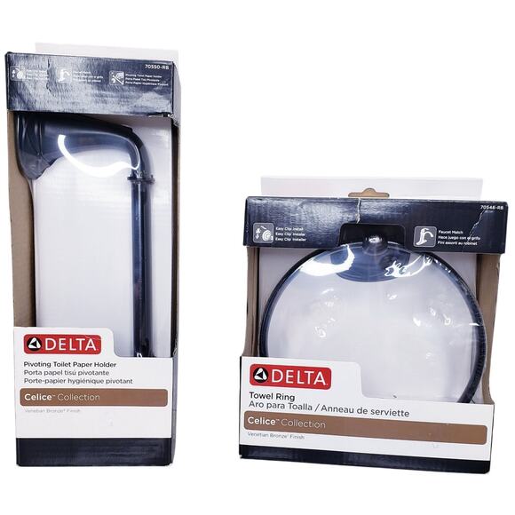 DELTA Celice Collection Toilet Paper Holder & Towel Ring Venetian Bronze~Set NIB - Picture 1 of 8